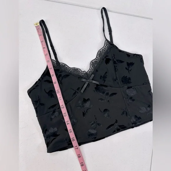 Madden Girl Black Velvet Babydoll Cami Lace Floral Y2K Whimsigoth Romantic XL - Picture 6 of 10